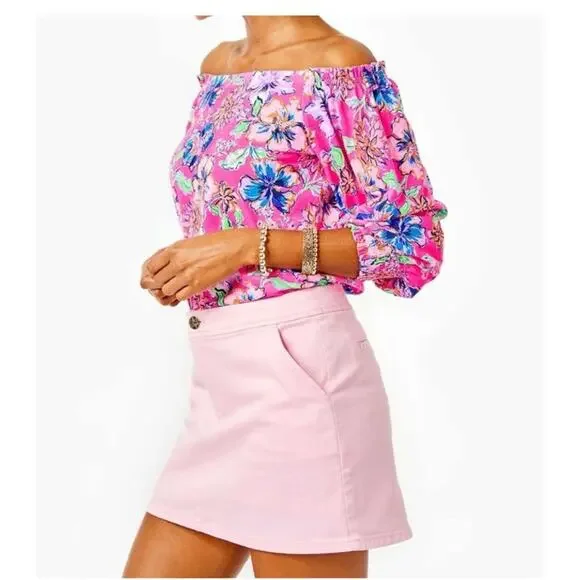 Lilly Pulitzer Colette Denim Skort Skirt Calla Lilly Pink Button Womens Size 12 - Picture 3 of 13